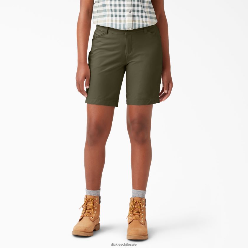 verde militar (ml) mujer pantalones cortos de refrigeración 9" Dickies ropa de trabajo X4H0F1601