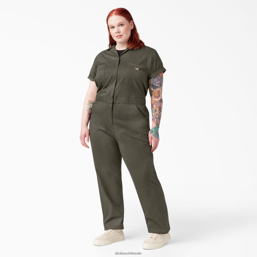 verde musgo (ms) mujer más overoles flexibles de manga corta para refrigeración Dickies ropa de trabajo X4H0F1553