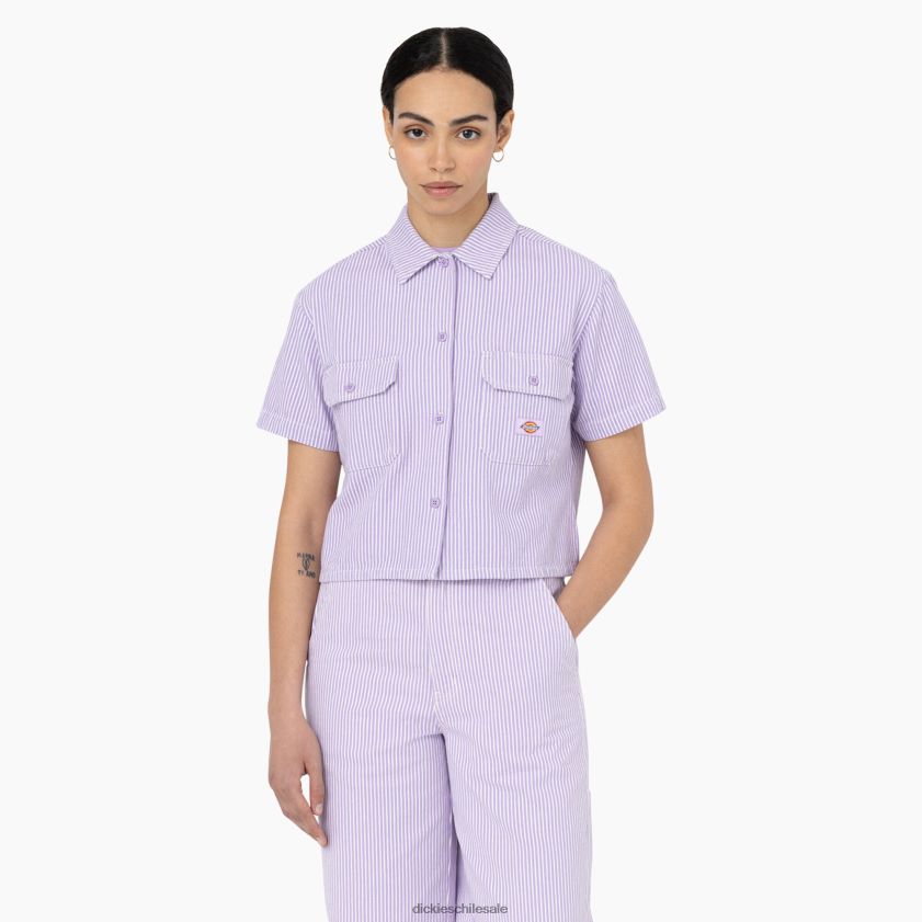 crudo/lila (eug) mujer camisa de trabajo corta con rayas de nogal Dickies ropa de trabajo X4H0F2023 crudo/lila (eug) mujer camisa de trabajo corta con rayas de nogal Dickies ropa de trabajo X4H0F2023
