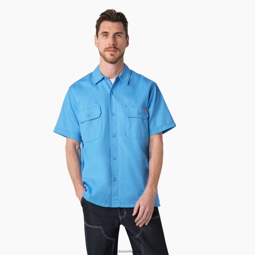 azul celeste (ab2) hombres camisa madrás de trabajo de manga corta Dickies ropa de trabajo X4H0F760