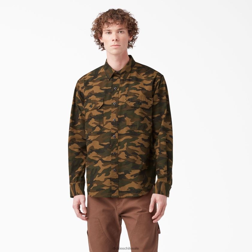 camuflaje marrón/negro enjuagado (rbbc) hombres camisa de trabajo de manga larga de 1922 Dickies ropa de trabajo X4H0F915