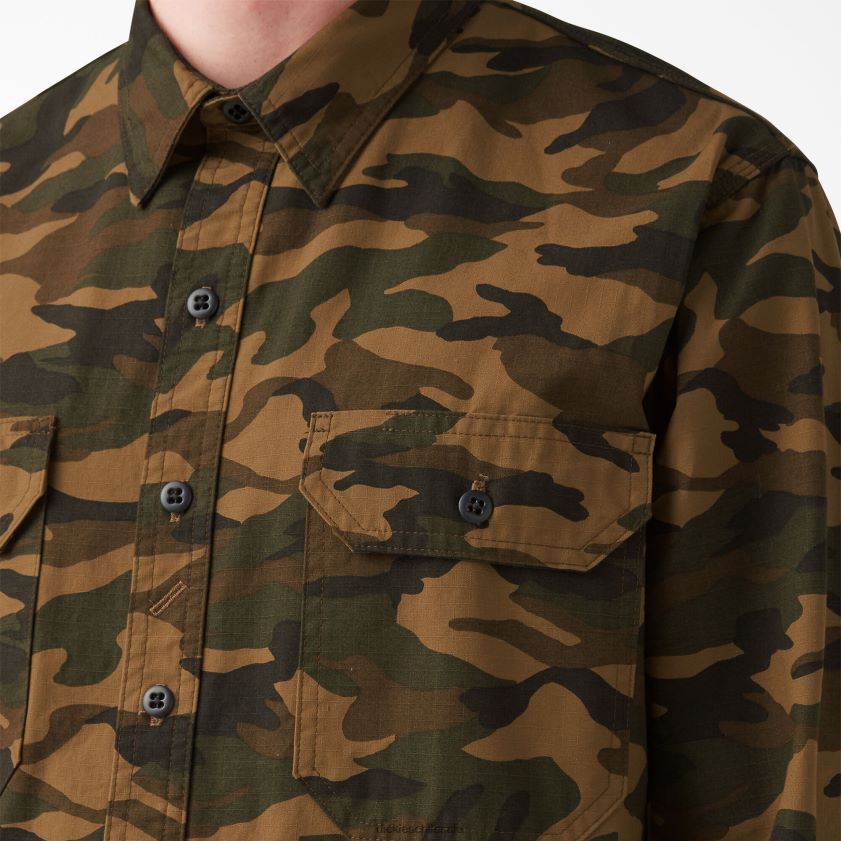 camuflaje marrón/negro enjuagado (rbbc) hombres camisa de trabajo de manga larga de 1922 Dickies ropa de trabajo X4H0F915