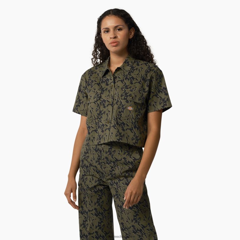 camuflaje verde militar glitch (mpe) mujer camisa de trabajo corta de camuflaje de Drawsey Dickies ropa de trabajo X4H0F2106