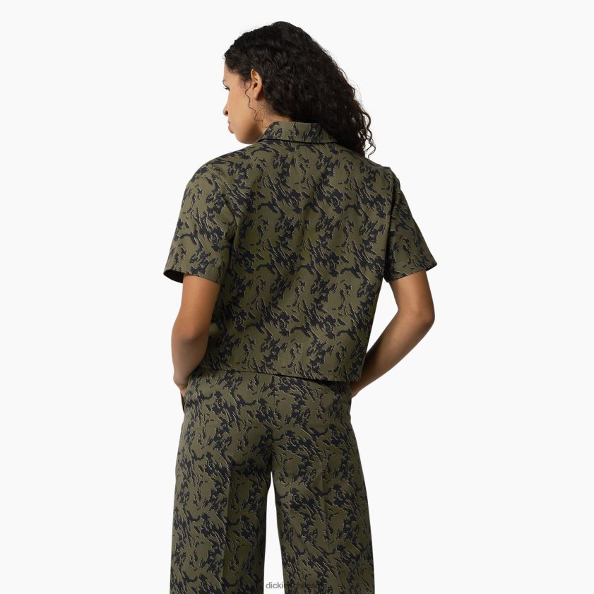 camuflaje verde militar glitch (mpe) mujer camisa de trabajo corta de camuflaje de Drawsey Dickies ropa de trabajo X4H0F2106