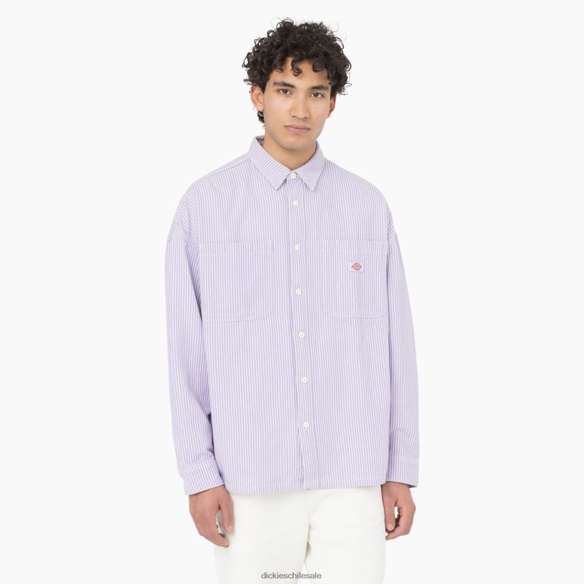 crudo/lila (eug) hombres camisa de trabajo de manga larga con rayas de nogal Dickies ropa de trabajo X4H0F778