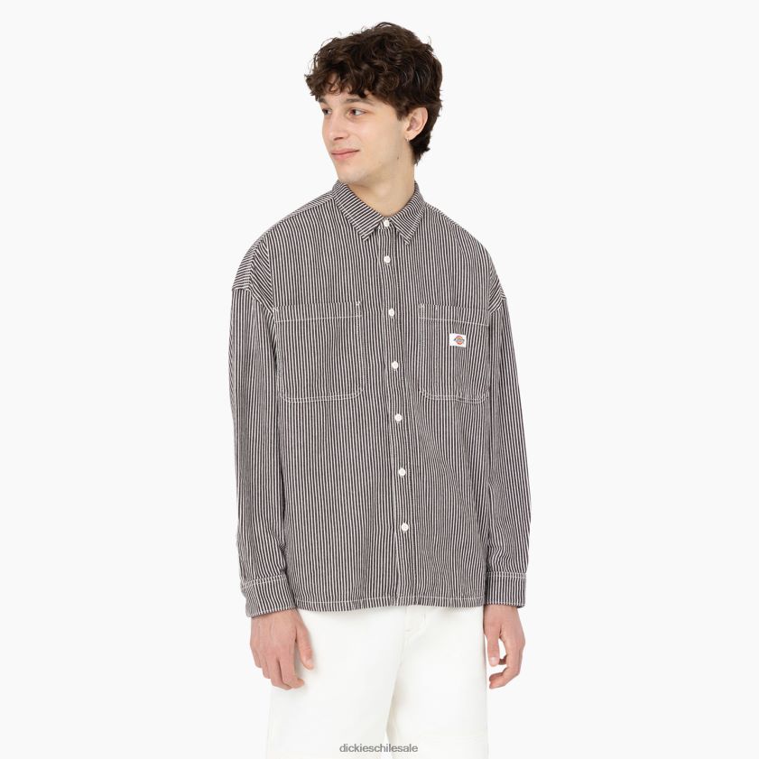 crudo/marrón (eub) hombres camisa de trabajo de manga larga con rayas de nogal Dickies ropa de trabajo X4H0F777