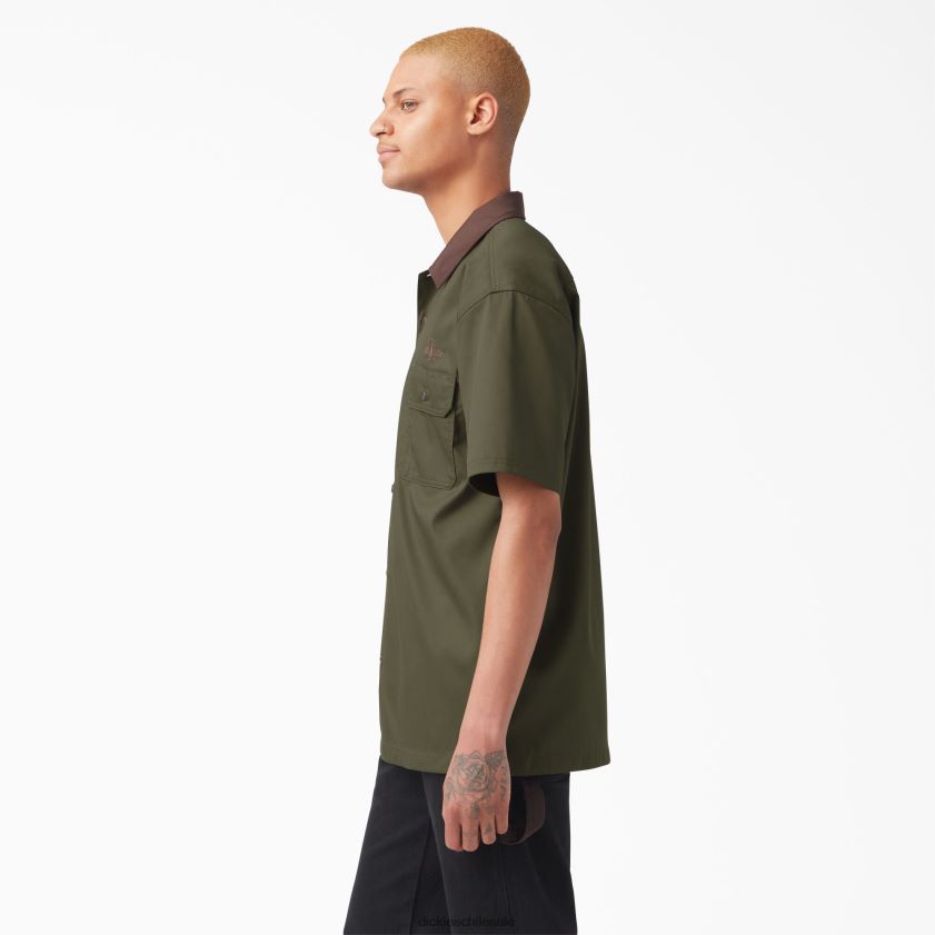 verde militar (ml) hombres camisa de trabajo con cuello cuadrado de vincent alvarez Dickies ropa de trabajo X4H0F758