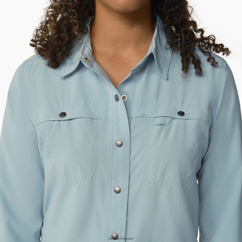 azul claro (eud) mujer camisa de trabajo refrescante con lengüeta enrollable Dickies ropa de trabajo X4H0F1675