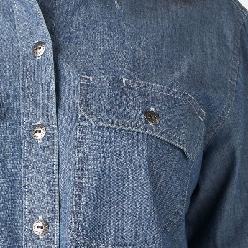 azul claro lavado a la piedra (lsw) mujer camisa de trabajo de cambray con lengüeta enrollable de manga larga Dickies ropa de trabajo X4H0F2045