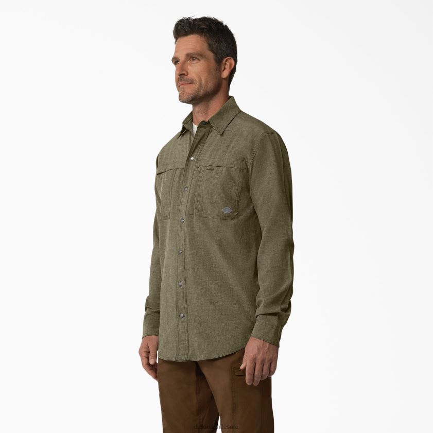 brezo verde militar (mld) hombres camisa de trabajo refrescante de manga larga Dickies ropa de trabajo X4H0F681