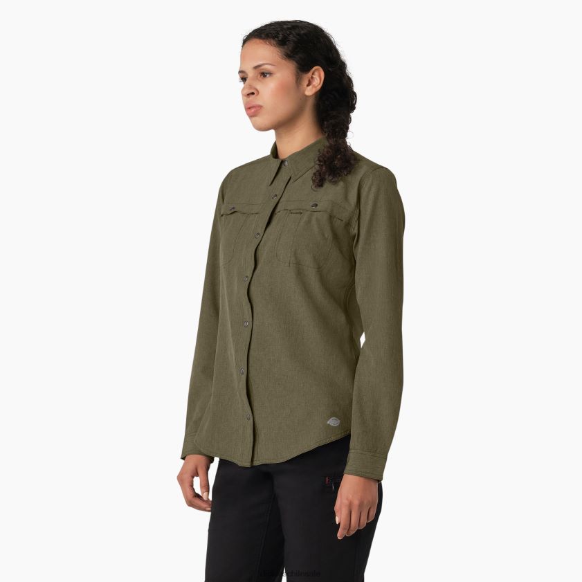 brezo verde militar (mld) mujer camisa de trabajo refrescante con lengüeta enrollable Dickies ropa de trabajo X4H0F1677