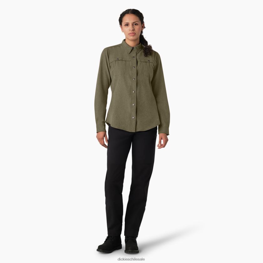 brezo verde militar (mld) mujer camisa de trabajo refrescante con lengüeta enrollable Dickies ropa de trabajo X4H0F1677