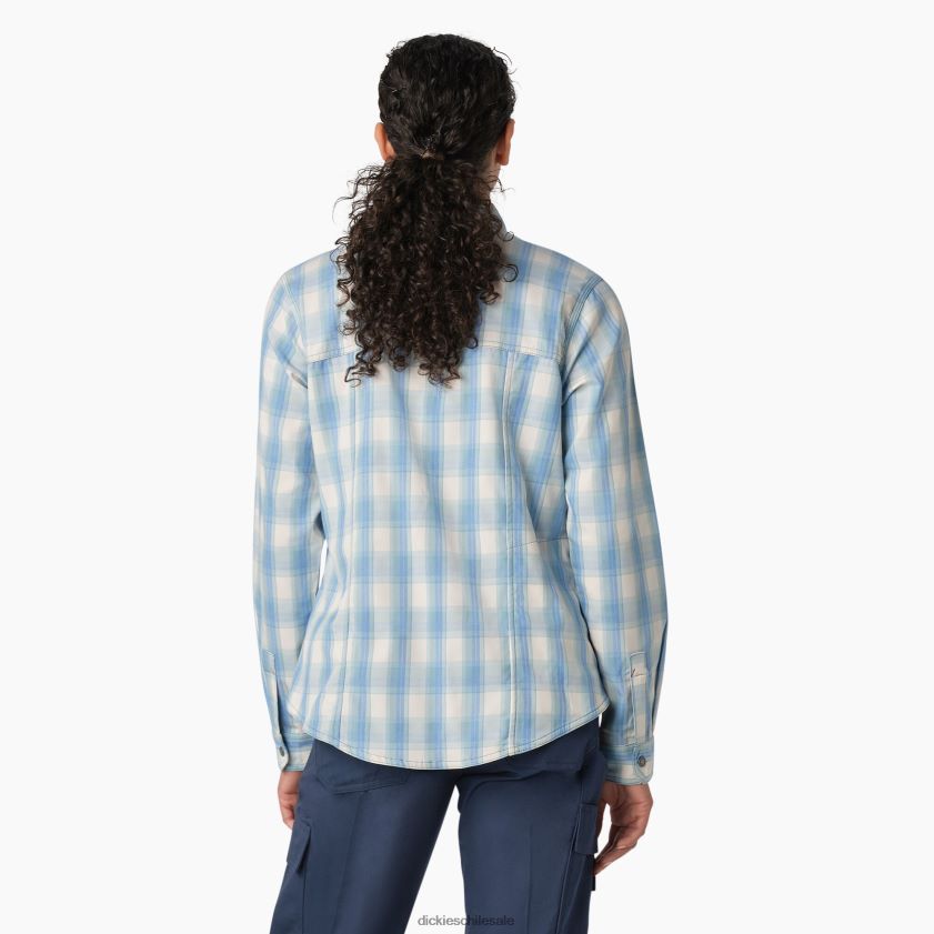 cuadros de ladera azul claro (b1f) mujer camisa de trabajo refrescante con lengüeta enrollable Dickies ropa de trabajo X4H0F1673