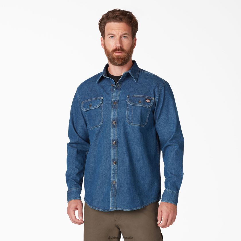 lavado denim medio (mw2) hombres camisa vaquera flexible de manga larga Dickies ropa de trabajo X4H0F728