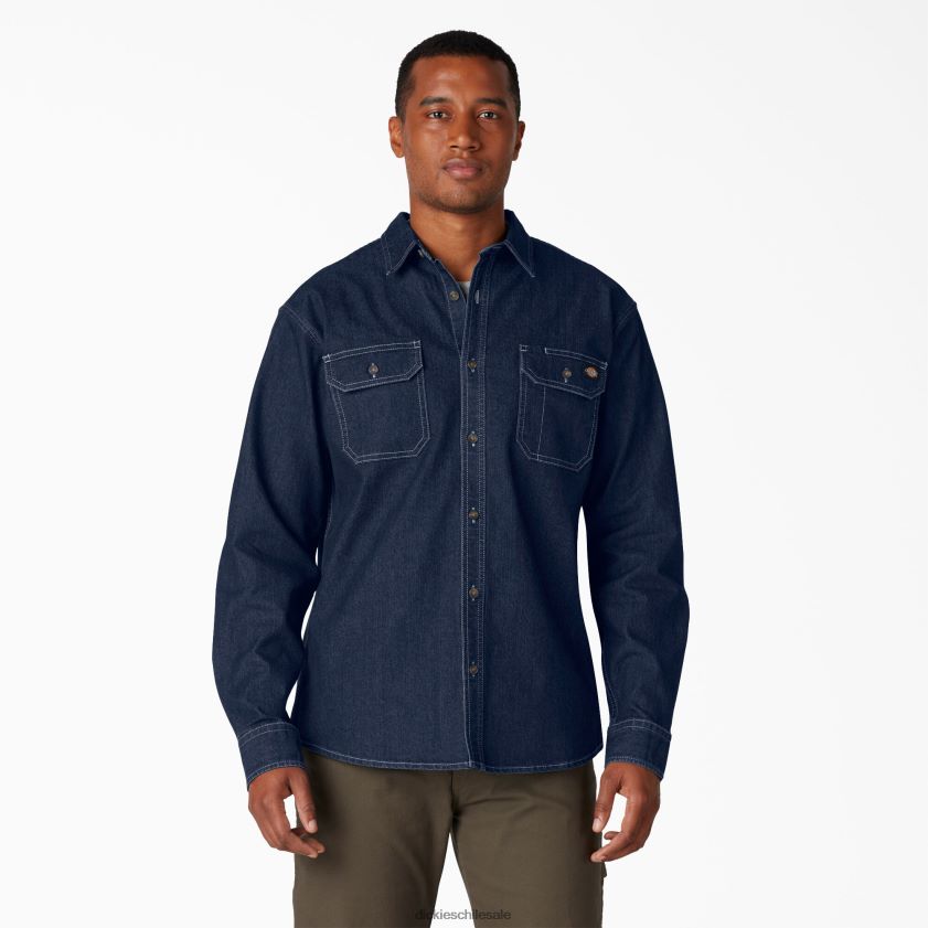lavado vaquero oscuro (dw2) hombres camisa vaquera flexible de manga larga Dickies ropa de trabajo X4H0F727