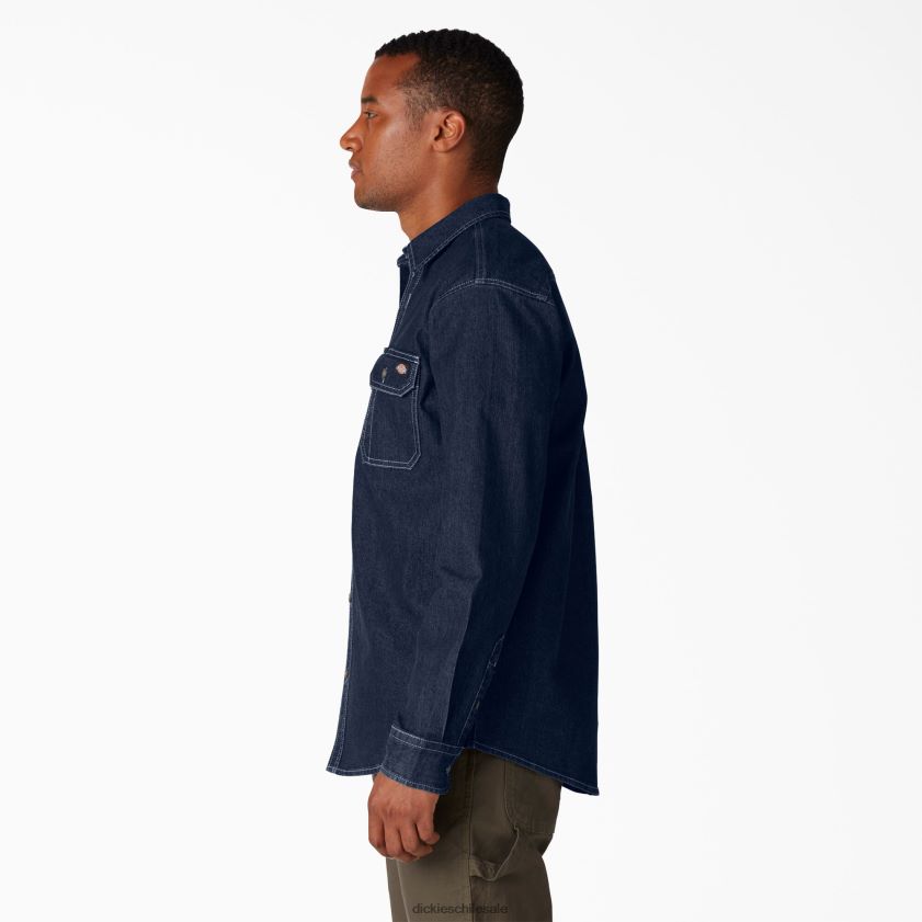 lavado vaquero oscuro (dw2) hombres camisa vaquera flexible de manga larga Dickies ropa de trabajo X4H0F727
