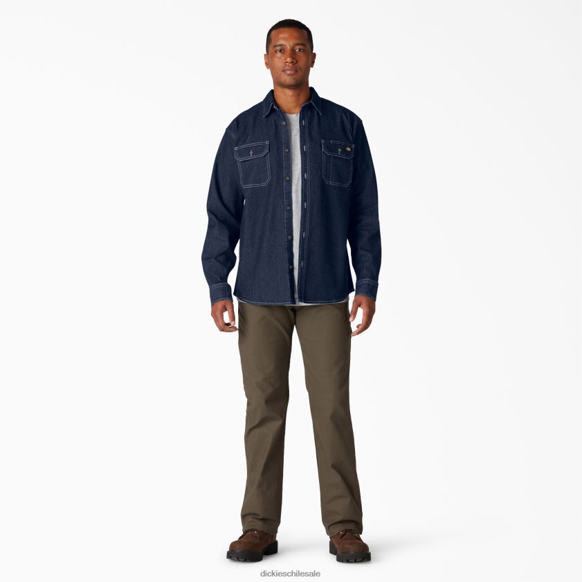 lavado vaquero oscuro (dw2) hombres camisa vaquera flexible de manga larga Dickies ropa de trabajo X4H0F727
