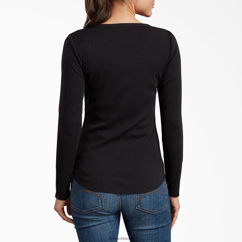 negro (kbk) mujer camisa de manga larga con cuello henley Dickies ropa de trabajo X4H0F2122