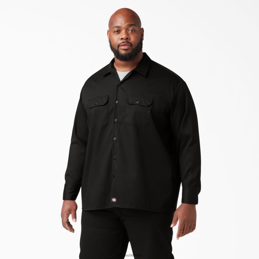 negro (negro) hombres camisa de trabajo de manga larga con corte holgado Dickies ropa de trabajo X4H0F640