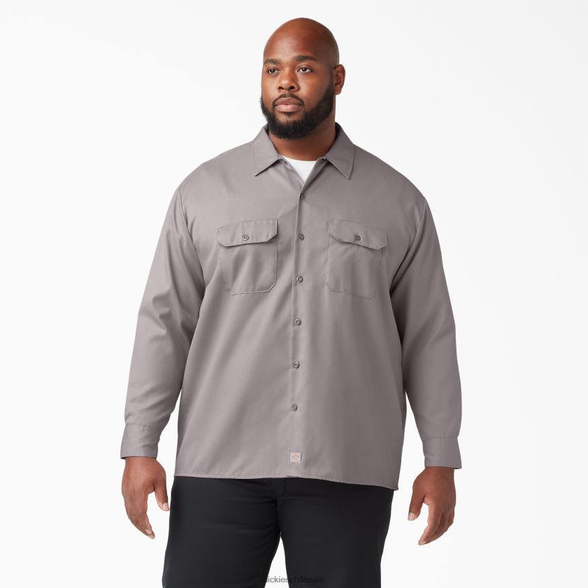 plata (sv) hombres camisa de trabajo de manga larga Dickies ropa de trabajo X4H0F567