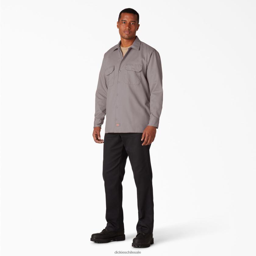 plata (sv) hombres camisa de trabajo de manga larga Dickies ropa de trabajo X4H0F567