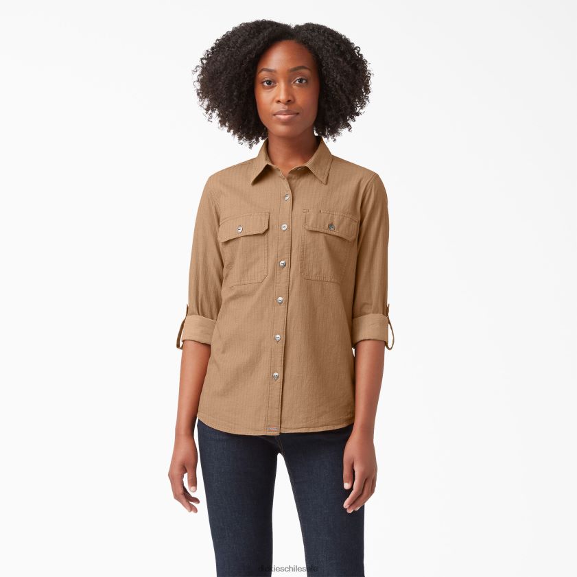 tinte de hilo de nuez moscada (nsd) mujer camisa de trabajo con lengüeta enrollable de manga larga Dickies ropa de trabajo X4H0F2103