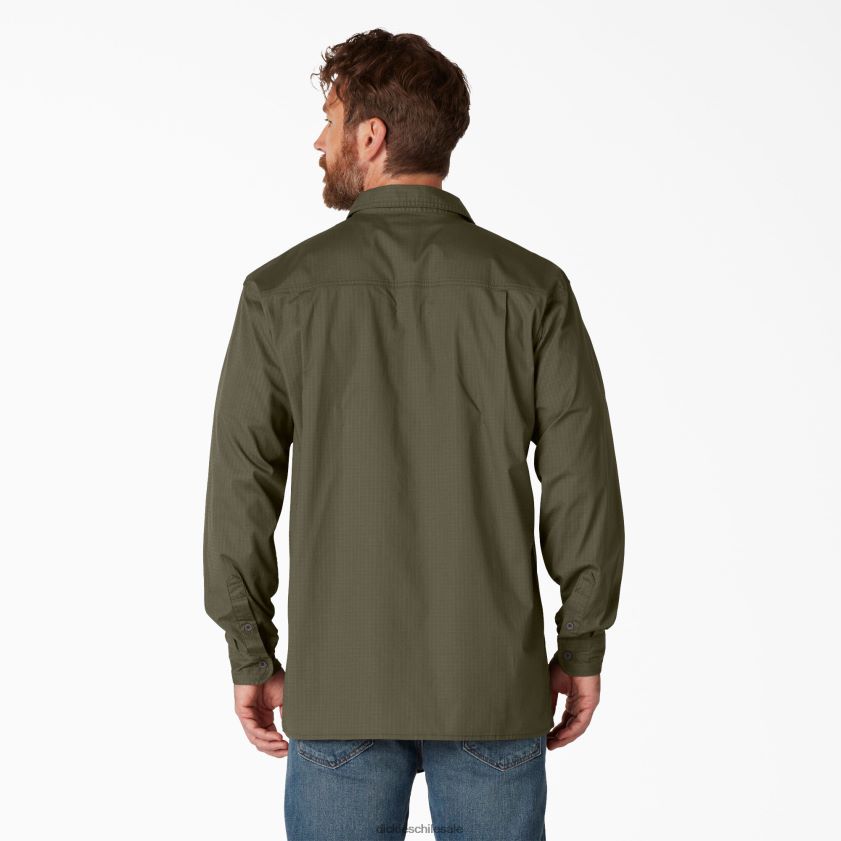 verde militar enjuagado (rml) hombres camisa de manga larga flexible con tejido ripstop Dickies ropa de trabajo X4H0F684