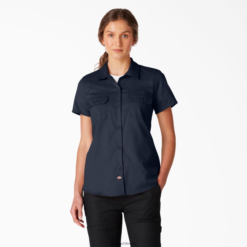 azul marino oscuro (dn) mujer camisa de trabajo flexible de manga corta Dickies ropa de trabajo X4H0F2008