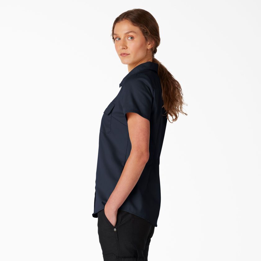 azul marino oscuro (dn) mujer camisa de trabajo flexible de manga corta Dickies ropa de trabajo X4H0F2008