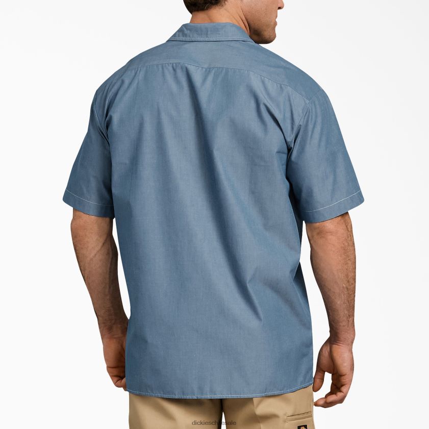 cambray azul (bu) hombres camisa de cambray de manga corta de ajuste relajado Dickies ropa de trabajo X4H0F725