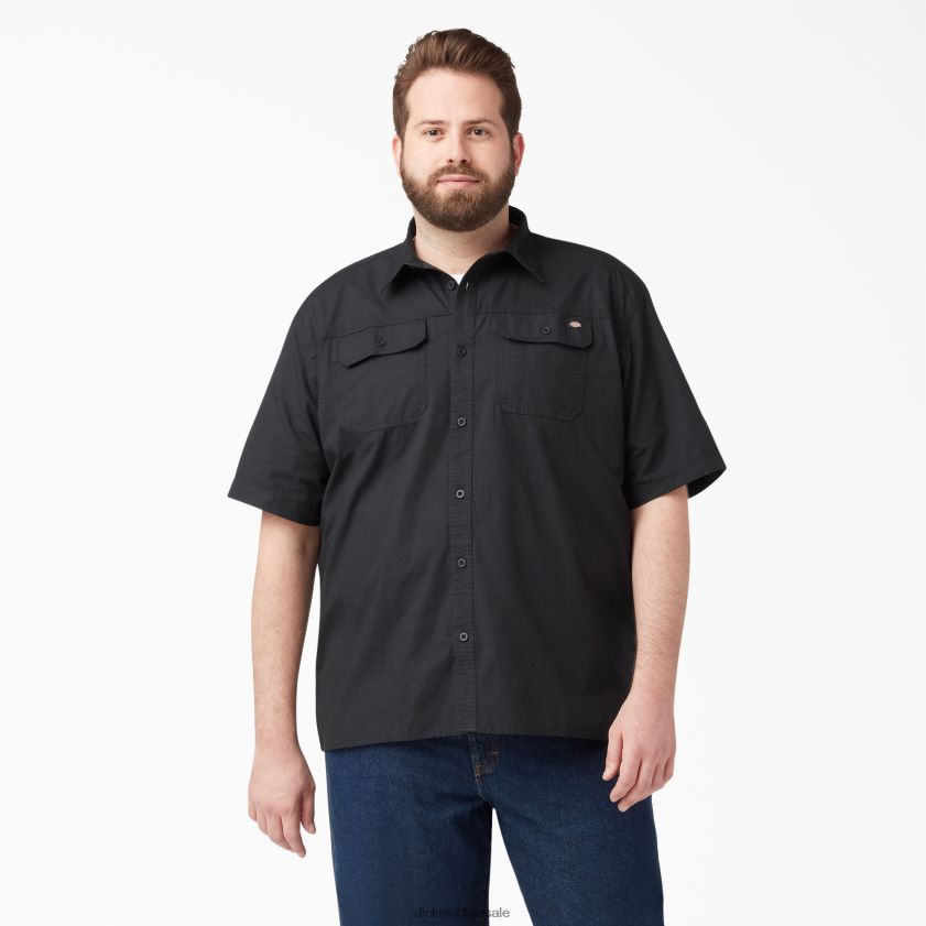 negro enjuagado (rbk) hombres camisa de trabajo de manga corta con ripstop Dickies ropa de trabajo X4H0F644