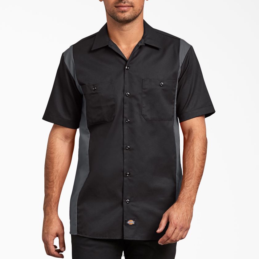 tono gris oscuro negro (bkch) hombres camisa de trabajo de manga corta de dos tonos Dickies ropa de trabajo X4H0F657