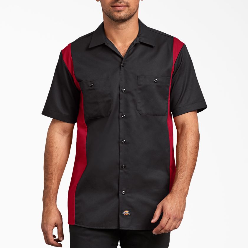 tono rojo negro (bker) hombres camisa de trabajo de manga corta de dos tonos Dickies ropa de trabajo X4H0F658