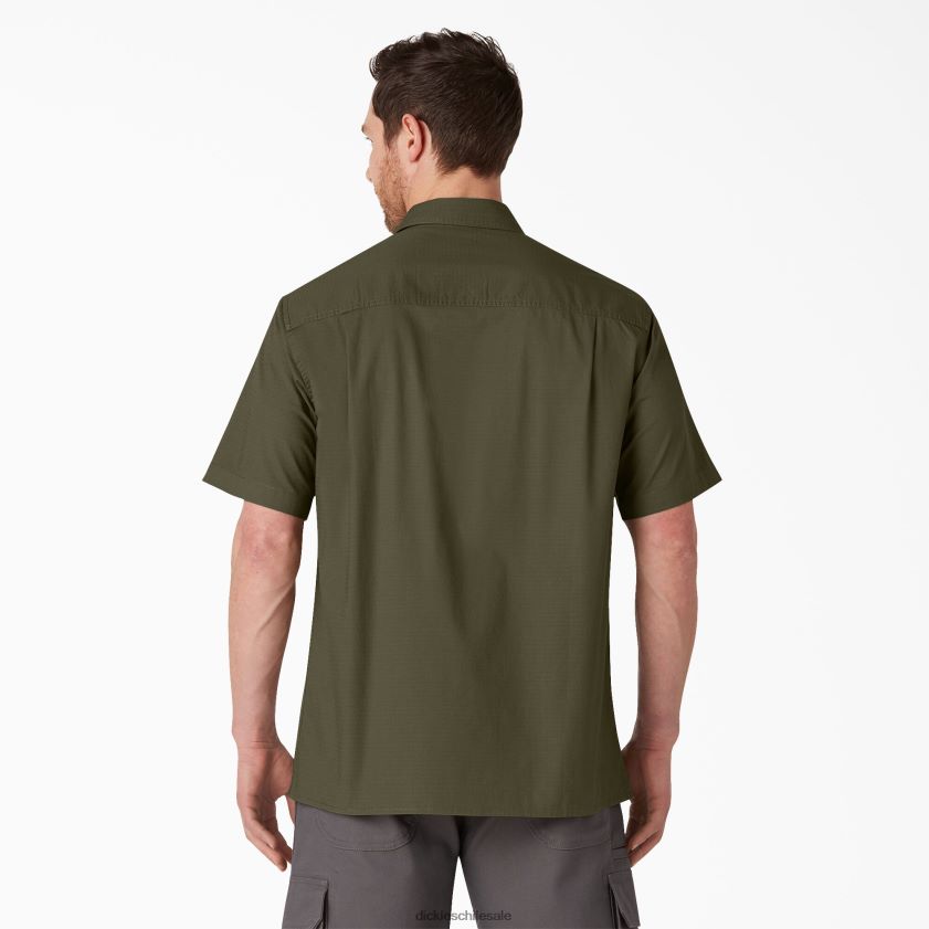 verde militar enjuagado (rml) hombres camisa de trabajo de manga corta con ripstop Dickies ropa de trabajo X4H0F646