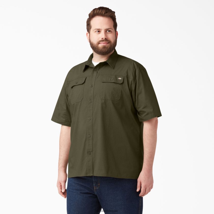verde militar enjuagado (rml) hombres camisa de trabajo de manga corta con ripstop Dickies ropa de trabajo X4H0F646