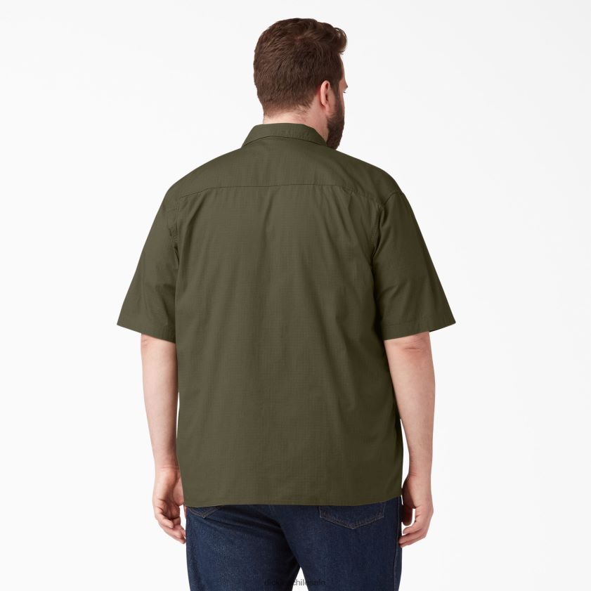 verde militar enjuagado (rml) hombres camisa de trabajo de manga corta con ripstop Dickies ropa de trabajo X4H0F646