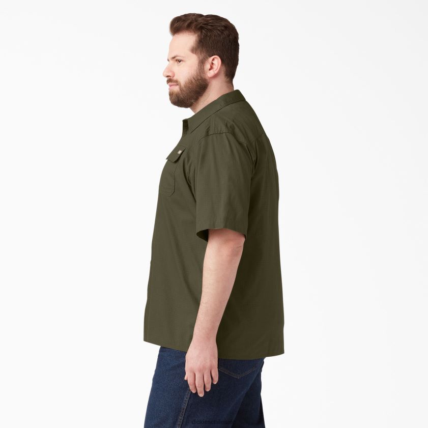 verde militar enjuagado (rml) hombres camisa de trabajo de manga corta con ripstop Dickies ropa de trabajo X4H0F646