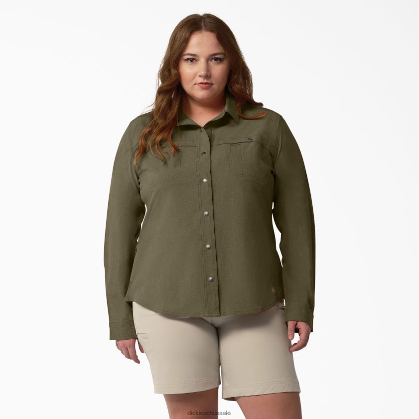 brezo verde militar (mld) mujer además de una camisa de trabajo refrescante con lengüeta enrollable Dickies ropa de trabajo X4H0F1686