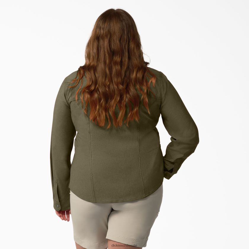 brezo verde militar (mld) mujer además de una camisa de trabajo refrescante con lengüeta enrollable Dickies ropa de trabajo X4H0F1686