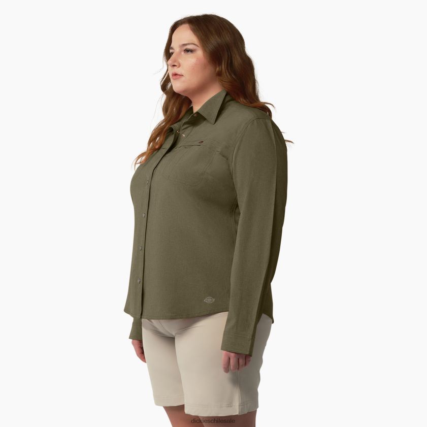 brezo verde militar (mld) mujer además de una camisa de trabajo refrescante con lengüeta enrollable Dickies ropa de trabajo X4H0F1686