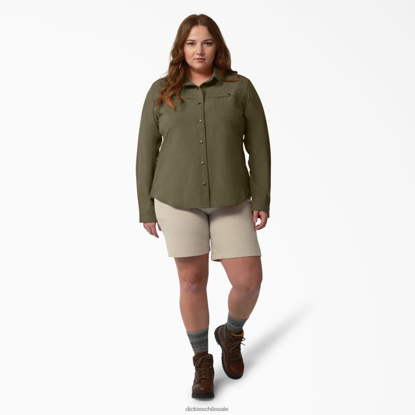 brezo verde militar (mld) mujer además de una camisa de trabajo refrescante con lengüeta enrollable Dickies ropa de trabajo X4H0F1686