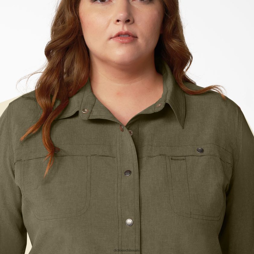 brezo verde militar (mld) mujer además de una camisa de trabajo refrescante con lengüeta enrollable Dickies ropa de trabajo X4H0F1686