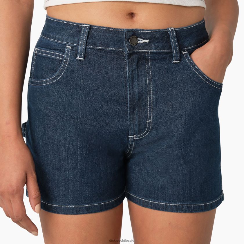 azul índigo lavado a la piedra (snb) mujer shorts vaqueros de carpintero de talle alto 3\" Dickies vestir X4H0F2270