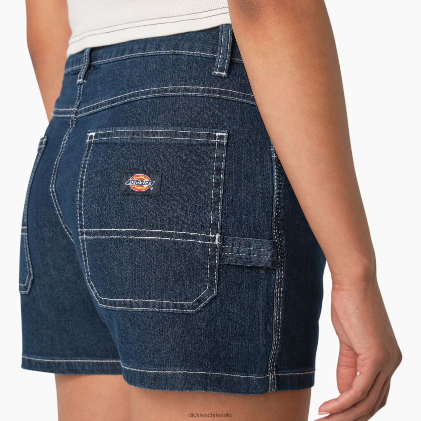 azul índigo lavado a la piedra (snb) mujer shorts vaqueros de carpintero de talle alto 3\" Dickies vestir X4H0F2270