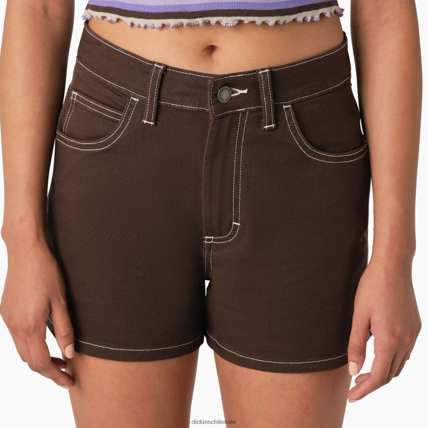 marrón chocolate (cb) mujer pantalones cortos de carpintero de cintura alta 3\" Dickies vestir X4H0F2216