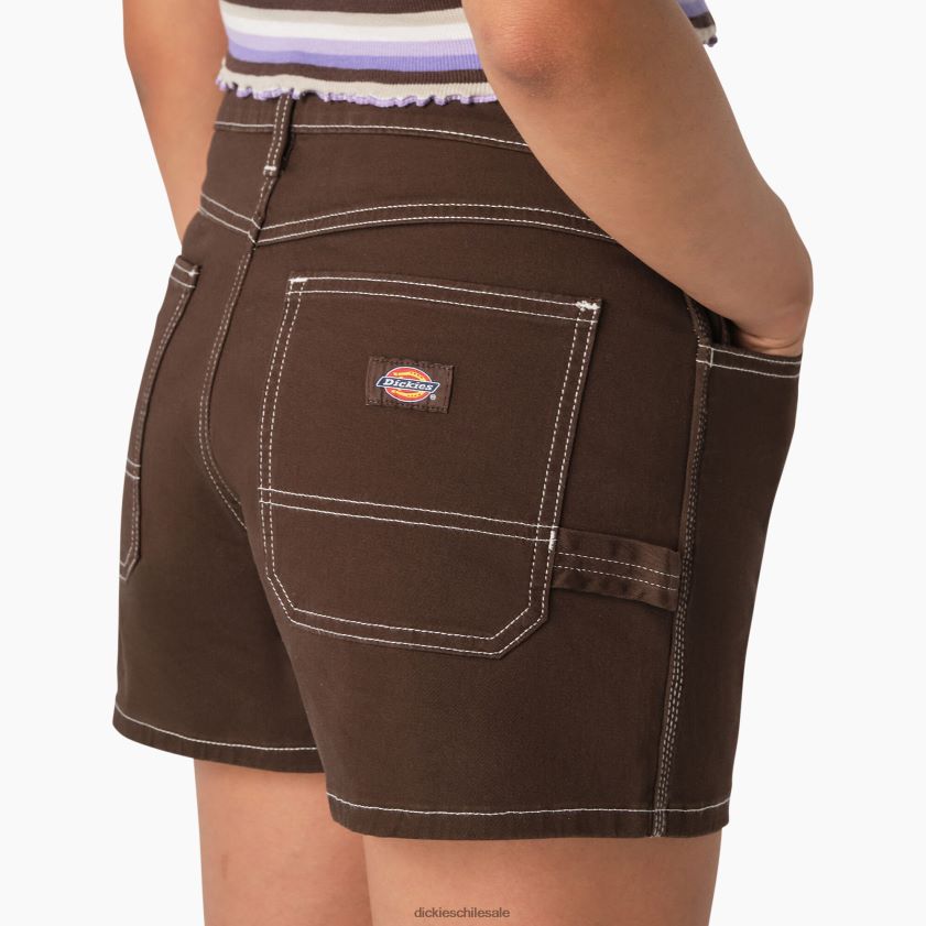 marrón chocolate (cb) mujer pantalones cortos de carpintero de cintura alta 3\" Dickies vestir X4H0F2216