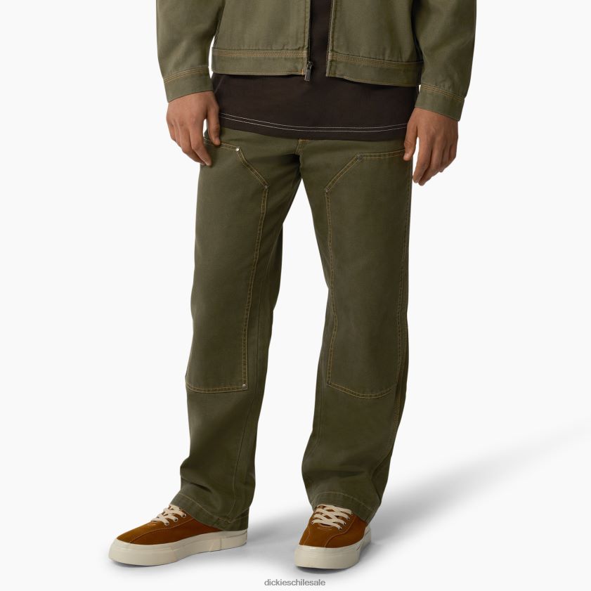 verde militar lavado a la piedra (smw) hombres pantalones con doble frente y costuras en contraste de pato Dickies vestir X4H0F247