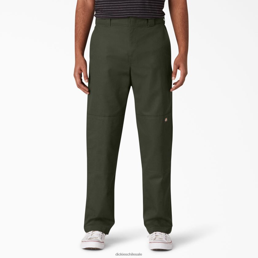 verde oliva (og) hombres pantalones de doble rodilla con parte delantera plana Dickies vestir X4H0F309
