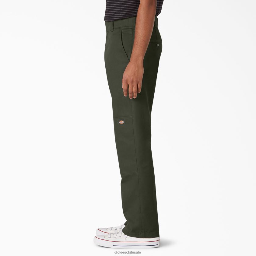 verde oliva (og) hombres pantalones de doble rodilla con parte delantera plana Dickies vestir X4H0F309
