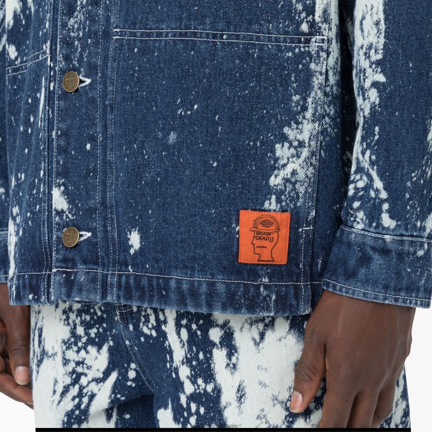 azul índigo blanqueado (bnb) hombres chamarra de mezclilla blanqueada con muerte cerebral Dickies vestir X4H0F1158